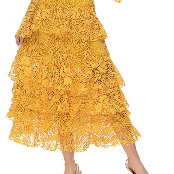 Glory Connection Yellow Rebekah Ruffle Lace Maxi Elegant Dress NWT - Picture 3 of 16